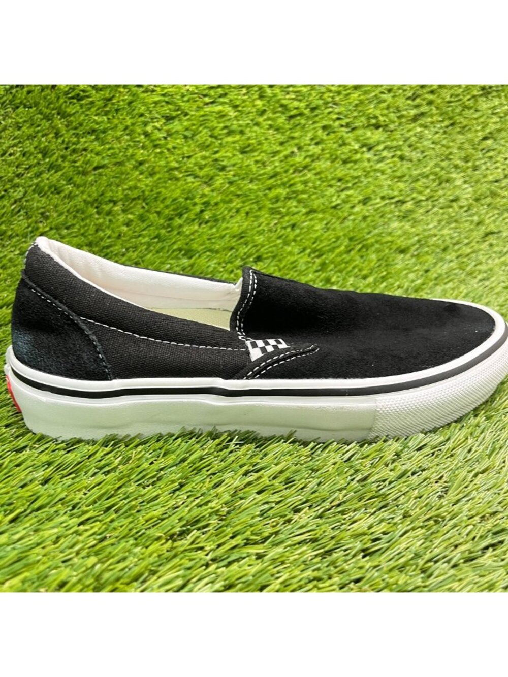 Vans Skate Slip-On Mens Size 6.5 Black White Athletic Suede Shoes Sneakers